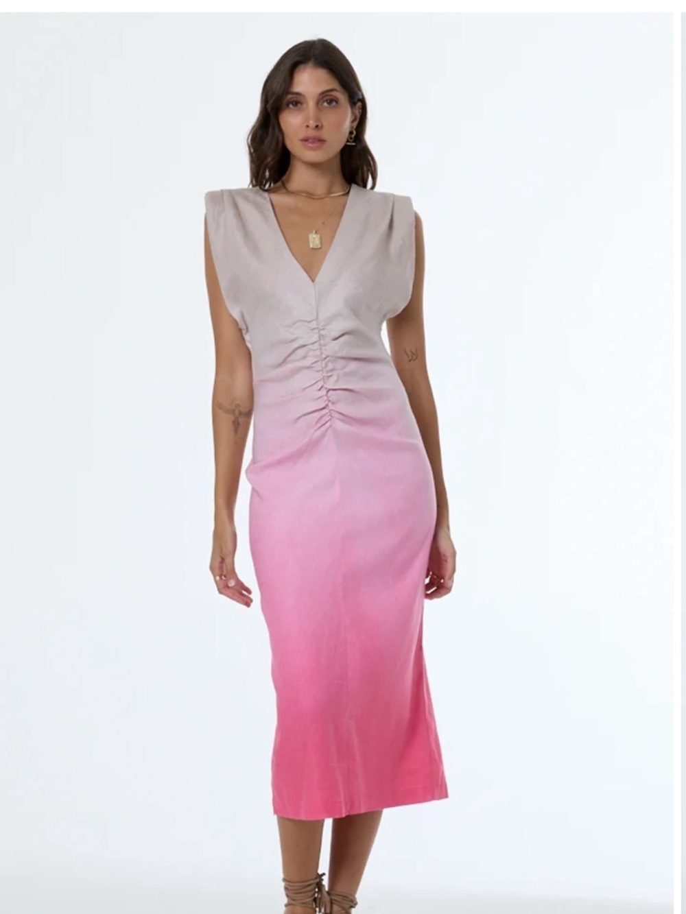 YFB NWOT Ismay Sleeveless Ombre Pink Midi Dress with V-Neck